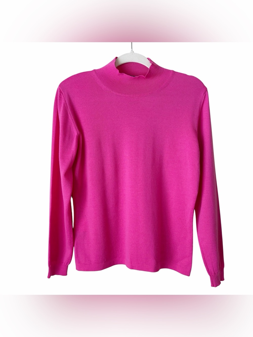 Mariani | 100% Extra Fine Merino Wool Mock Neck Sweater Top Bright Pink Large
